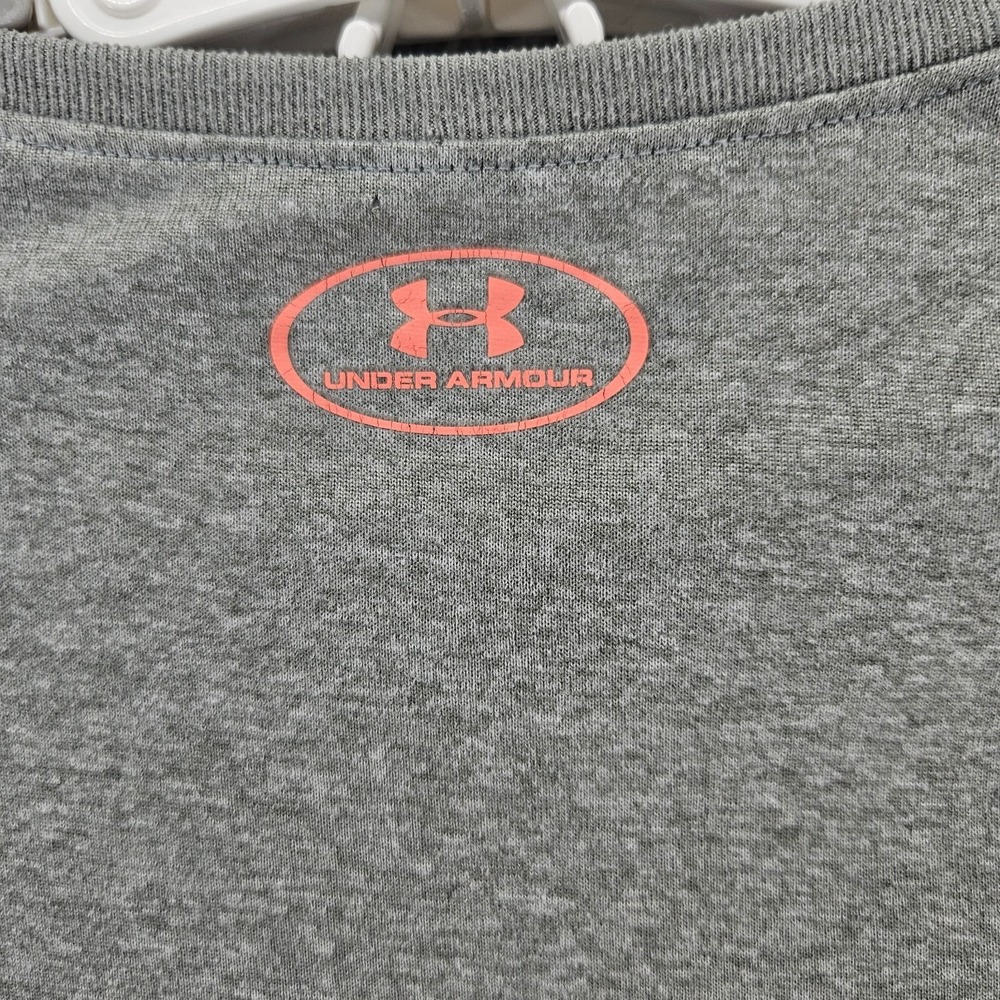 Under Armour HeatGear Gray Orange Logo T-Shirt Youth XL Womens Small Loose Fit - Picture 4 of 7